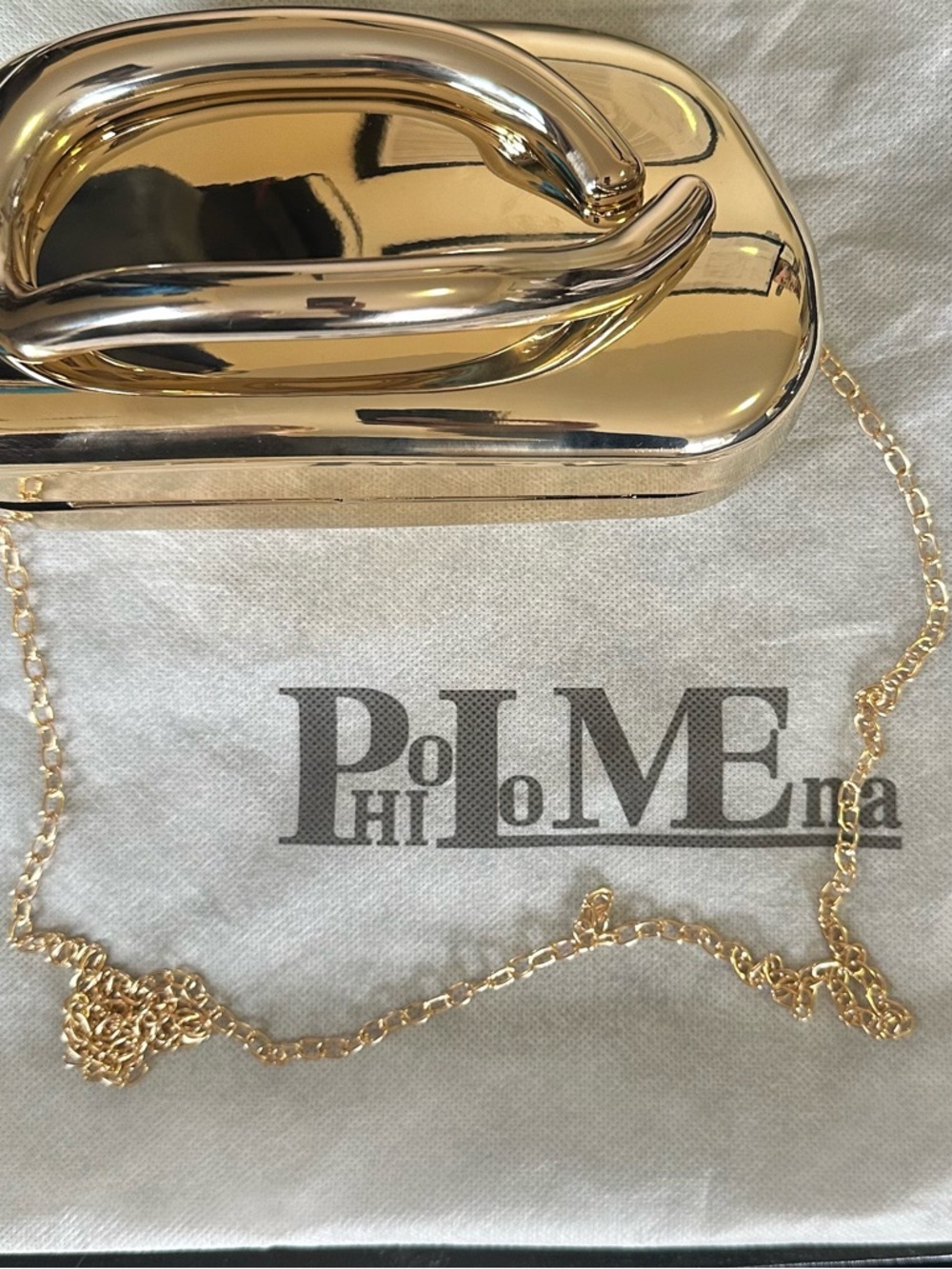 Philomena - Gold Metallic Handle Clutch with Chain Strap